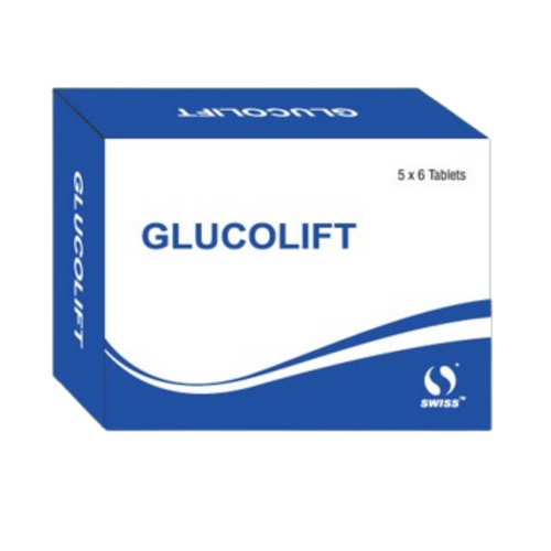 Box of Glucolift tablets with blue and white design on a white background from e-medicin - your source for medicine online