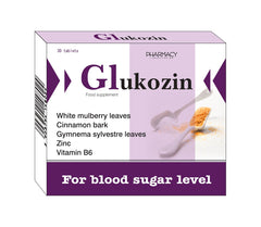 Glukozin food supplement box with purple and white design from e-medicin - your source for medicine online