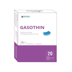 Box of Gasothin with a purple and white design on a white background from e-medicin - your source for medicine online
