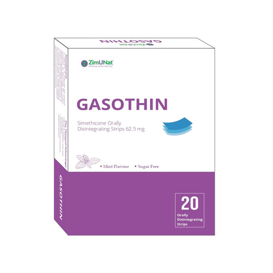 Box of Gasothin with a purple and white design on a white background from e-medicin - your source for medicine online