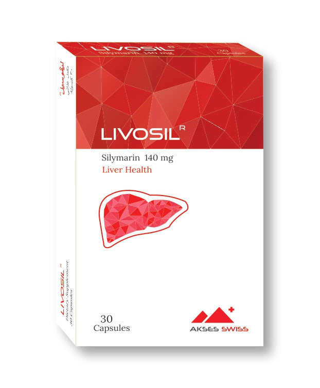 LIVOSIL liver health supplement packaging with red and white design  from e-medicine medicine online