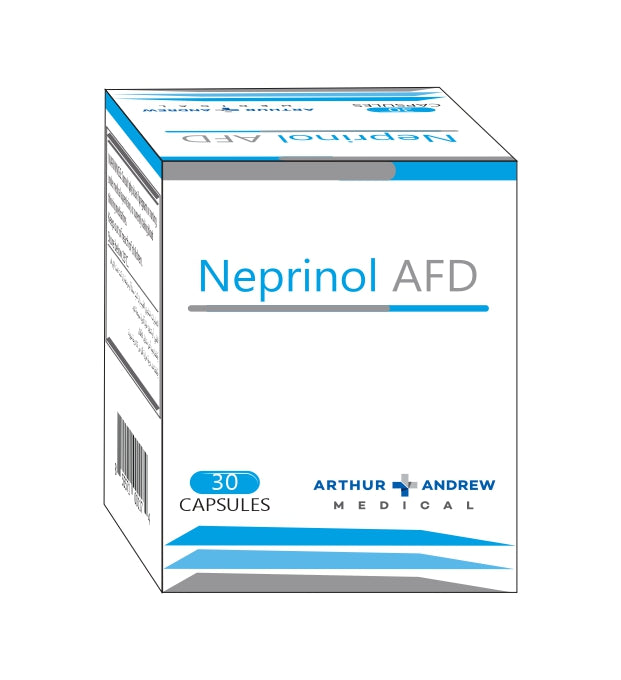 Box of Neprinol AFD capsules ani inflammatory enzymes by Arthur Andrew Medical on a white background  from e-medicine medicine online