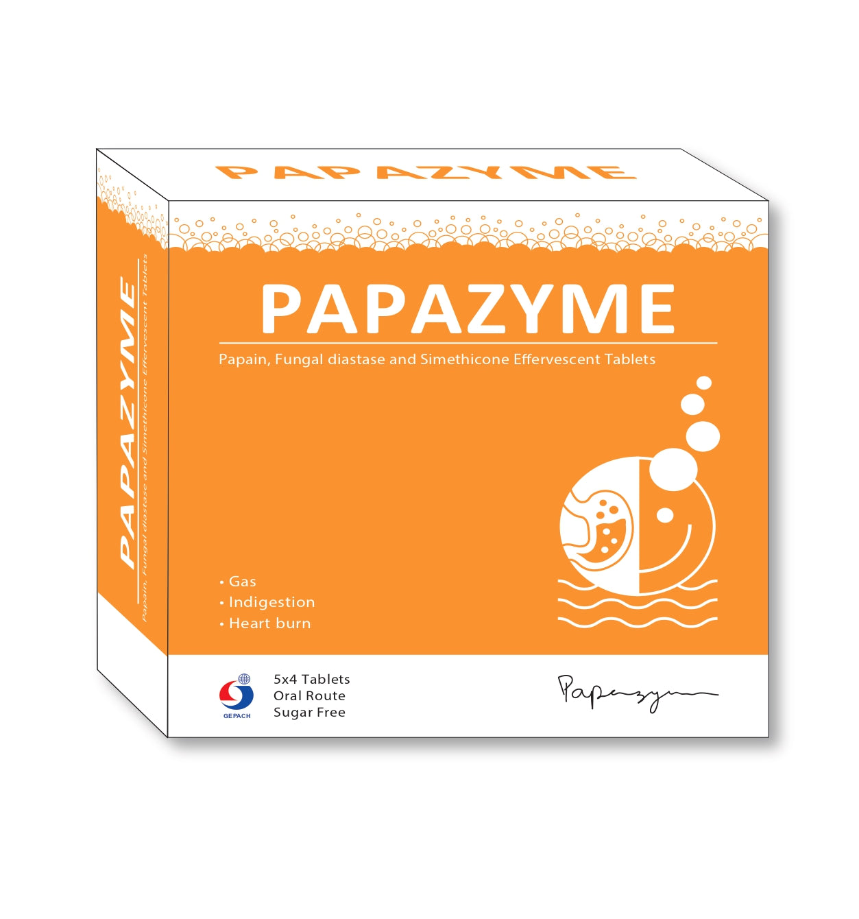 Papazyme papain fungal diastase  packaging with orange and white design on a white background  from e-medicine medicine online