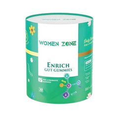 Green container of Women Zone Enrich Gut Gummies on a white background from e-medicin - your source for medicine online
