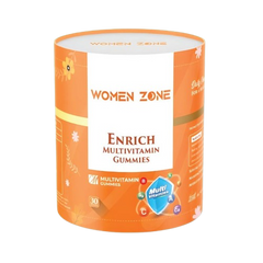 Orange packaging of Women Zone Enrich Multivitamin Gummies on a white background