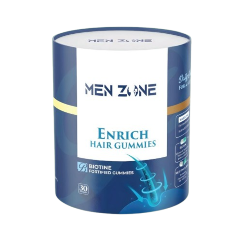 Men Zone Enrich Hair Gummies packaging on a white background  from e-medicin medicine online uae