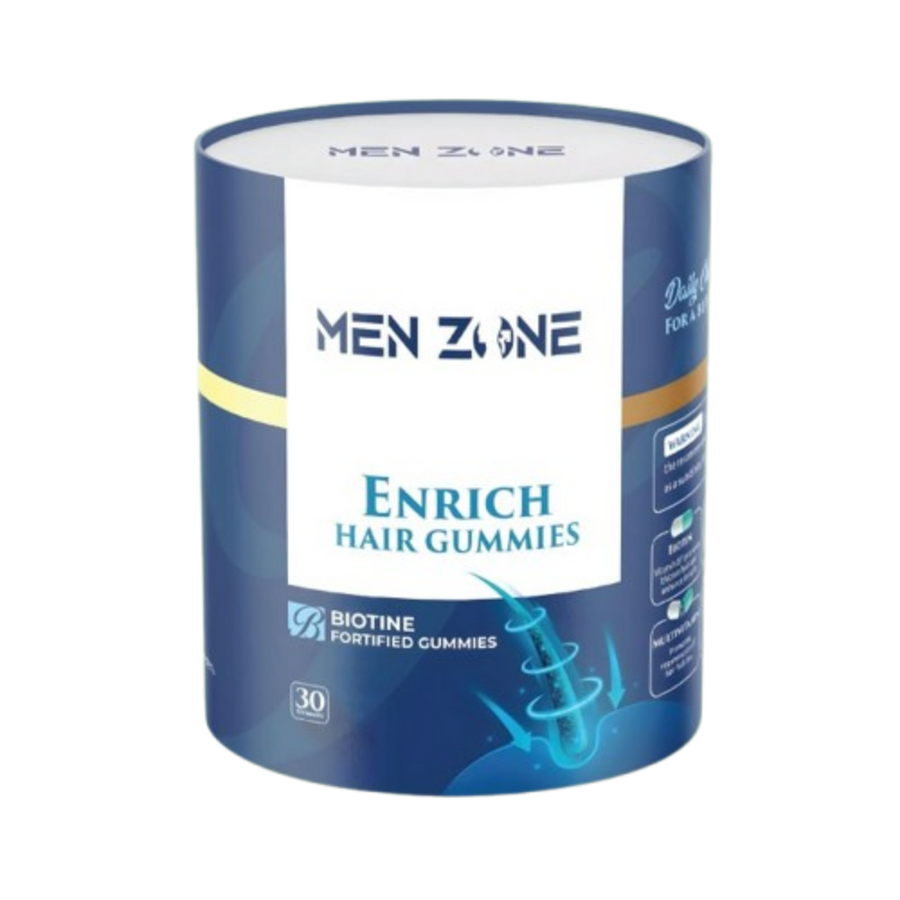 Men Zone Enrich Hair Gummies packaging on a white background  from e-medicin medicine online uae